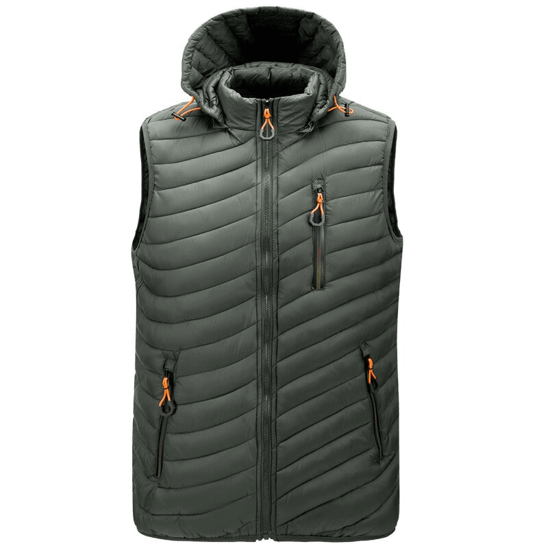 Stylish sports warmed men's vest with hood and zippered pockets in high-quality nylon, perfect for outdoor adventures - SF1516.